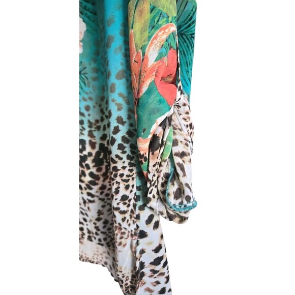 Soft Surroundings Blouse Womens Medium Green Semi Sheer Gauzy Tropical Tunic - Picture 6 of 10